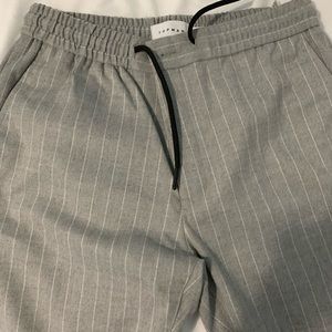 Topman skinny Lighter grey pin stripe drawstring with button trousers - 32x30